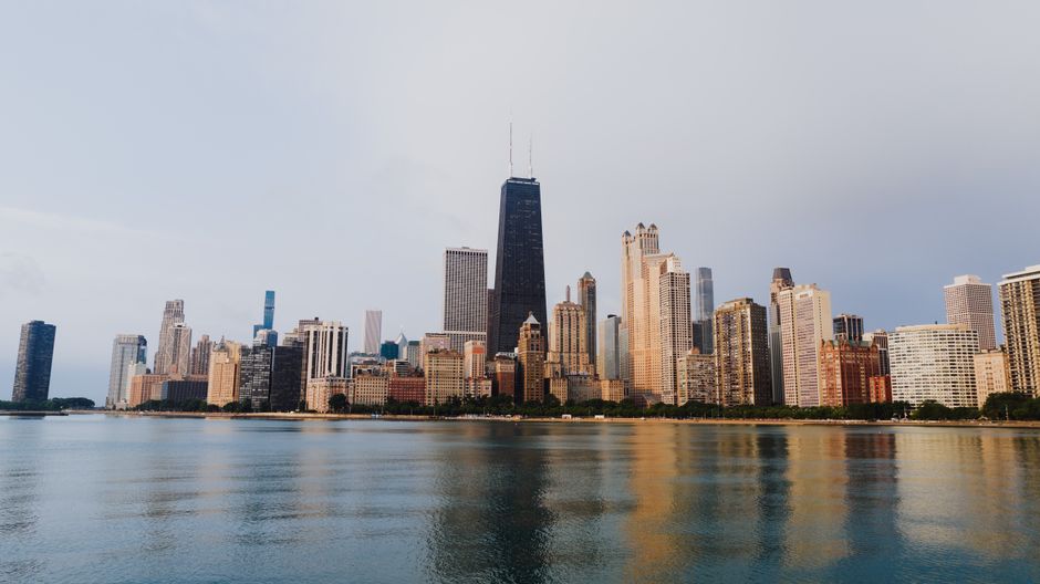 The Chicago, Illinois skyline along Lake Michigan
