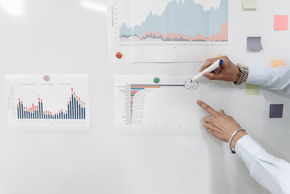Reviewing marketing data and charts to build a strategy